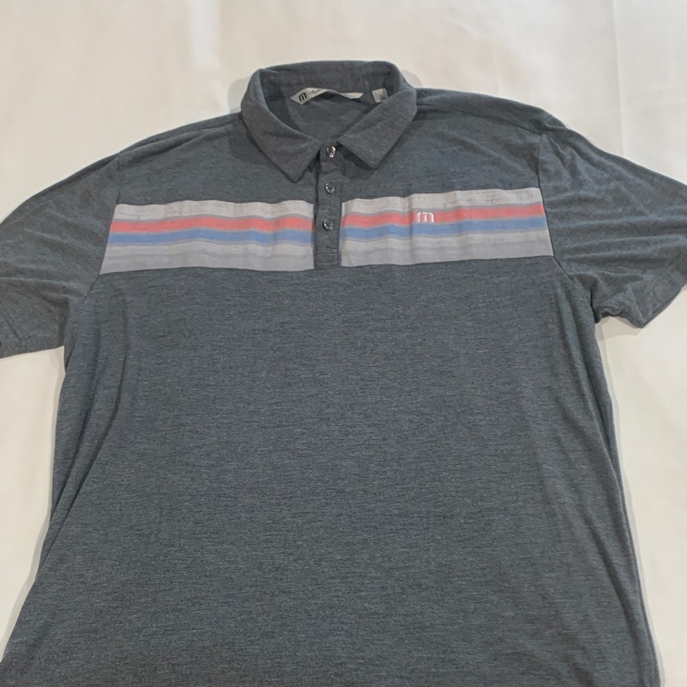 Travis Mathew Charcoal Polo with Multicolor Stripes